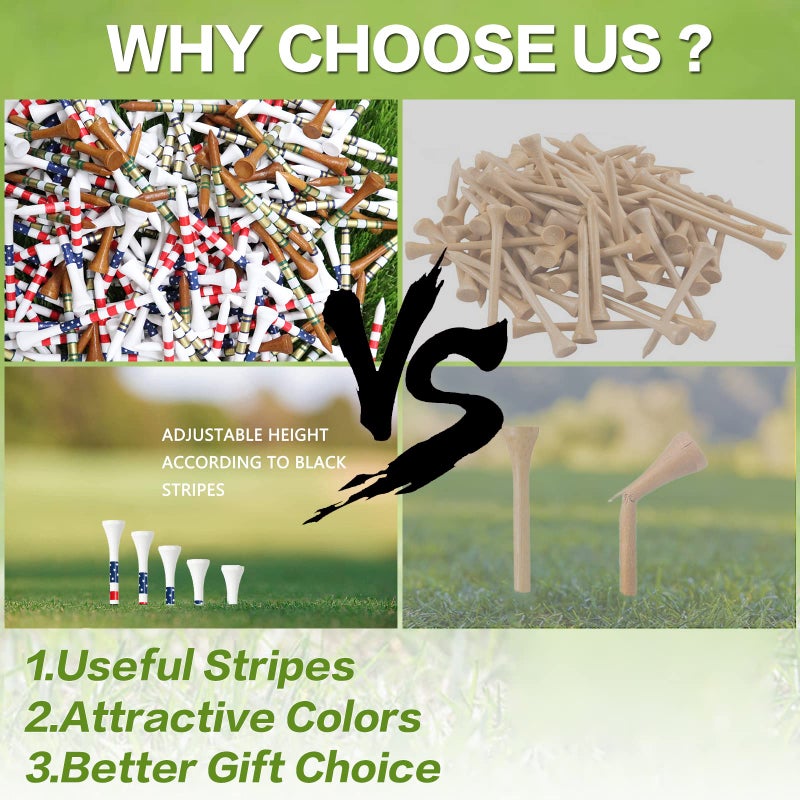 FINGER TEN Golf Tees Wood 3 1/4 2 3/4 Inch Wooden Bamboo 50/120 Count  Durable Biodegradable Colored Bulk Tee 70mm 83mm (USA Flag  2 3/4 Inch(50 Pack)) - Image 5